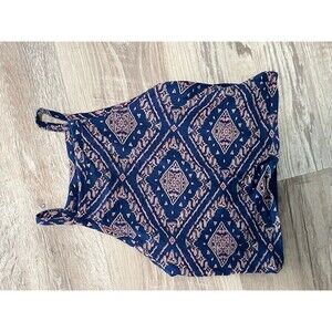 Forever 21 womens Crop Top Spaghetti strap Tribal Print blue top festival small